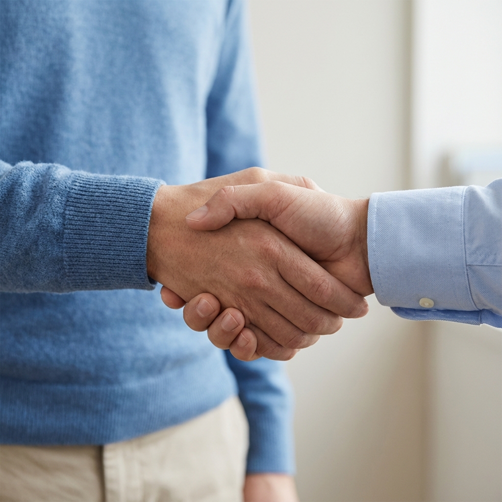 Close up of a professional, supportive handshake or gesture.